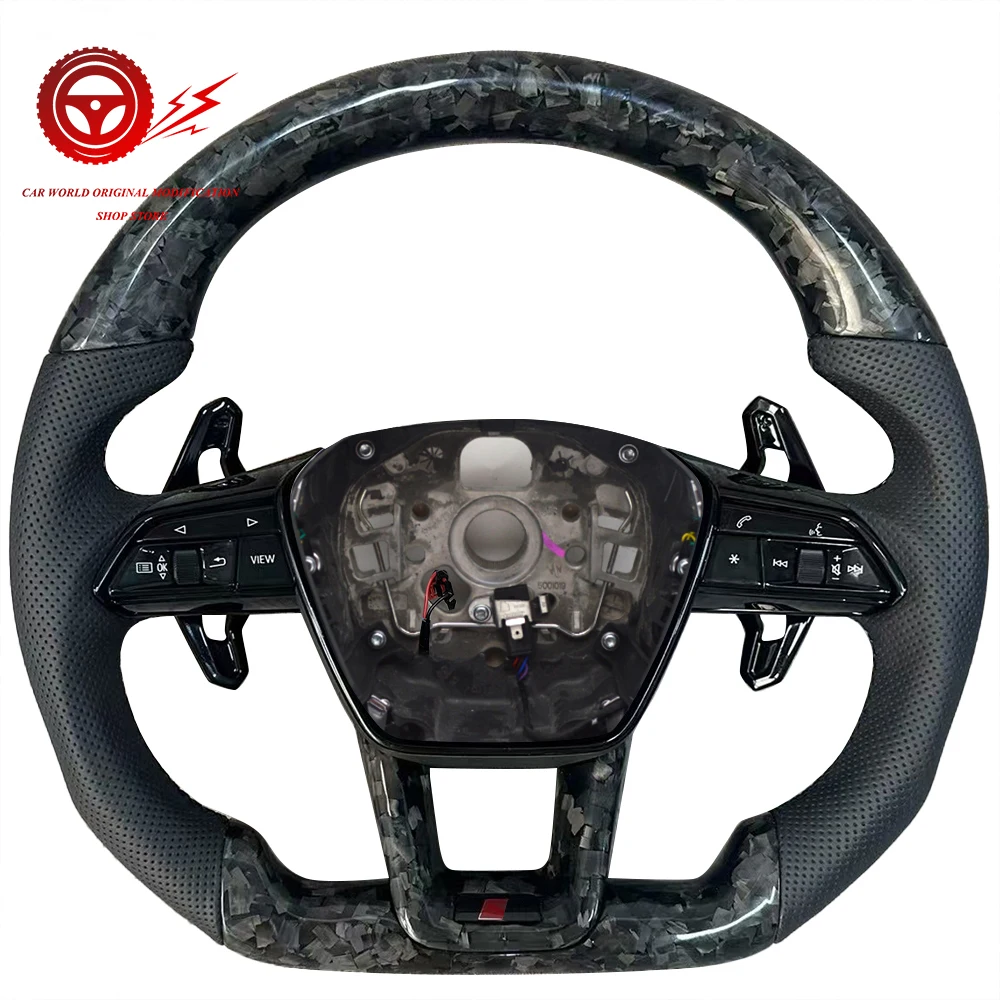 For Audi A6 C8 Forged Carbon Fiber Flat Bottomed Sports Steering Wheel Assembly With heating