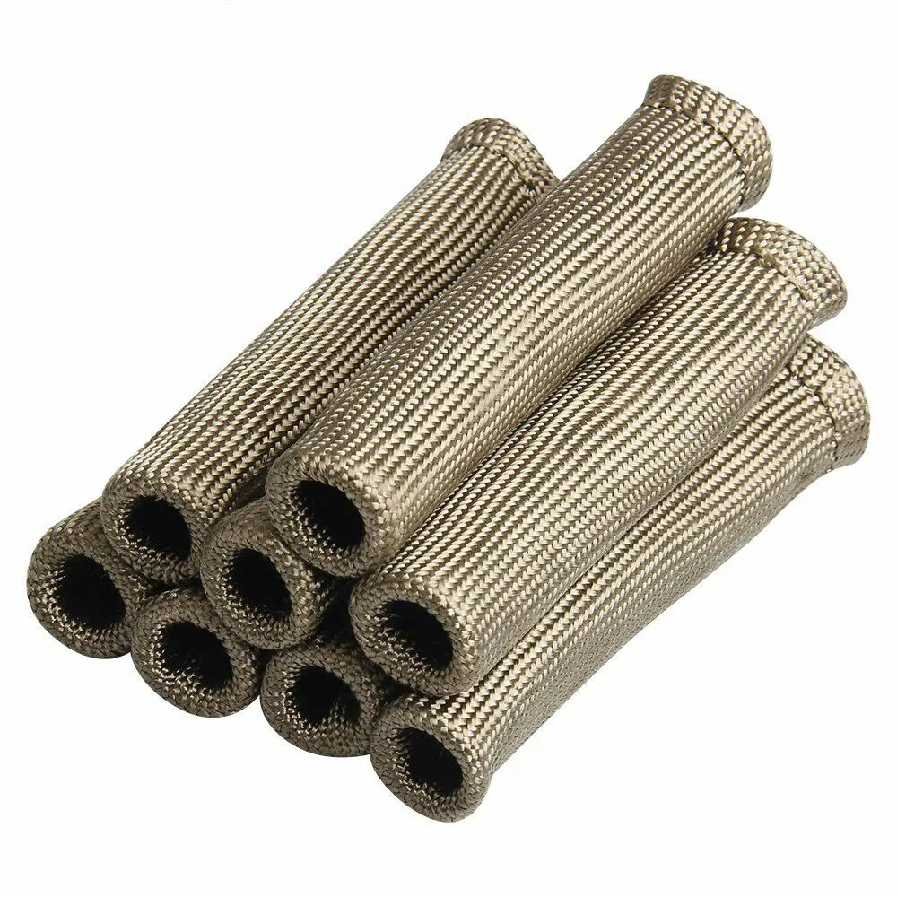 8PCS Sleeve Heat Shield Cover 2500 Degree Spark Plug Wire Boots Protector Spark Plug Cable Heat Insulation Wrap Titanium Fiber