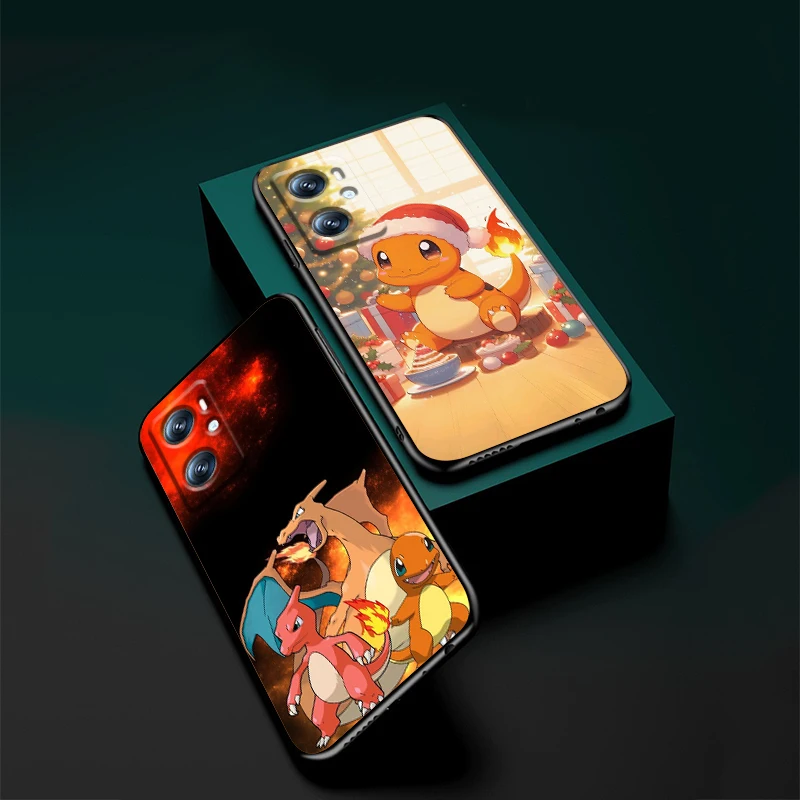 P-Pokemons Little Fire Dragon For OPPO Find X6 X5 X3 A54S A5 A94 A16 A53S A57 A74 A72 A98 A78 A96 A9 5G Black Back Phone Case