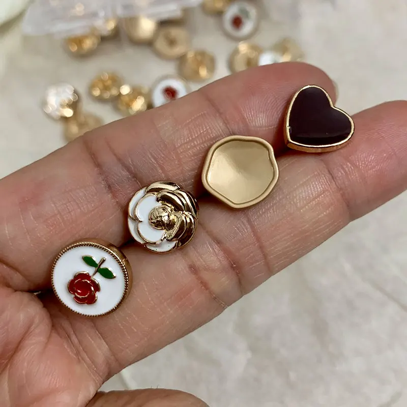 40pcs/pack Flower Metal Buttons For Crafts Heart Embellishment Sewing Accessories Sewing Materials Needlework Diy Decoration New
