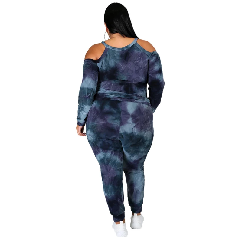 Ensemble haut et pantalon à manches longues pour femmes, tenues deux pièces, grande taille, vêtements décollés, embau, vente en gros, livraison directe, 5XL