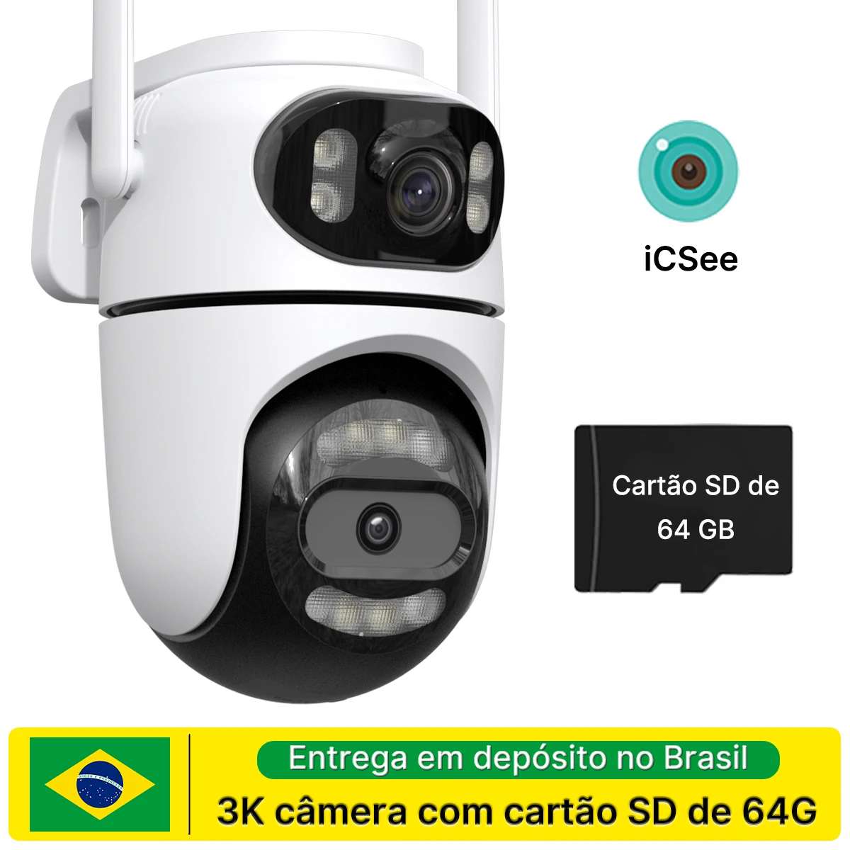 Câmera IP WIFI ICSEE Câmera PTZ de segurança residencial com tela dupla Rastreamento AI Vigilância por vídeo externa CCTV