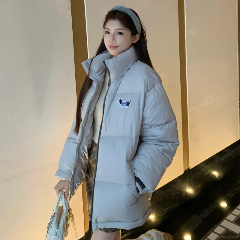 المرأة اللون حجب بدوره إلى أسفل طوق الدب الصغير التطريز القطن معطف جديد فضفاض سترة قصيرة الدافئة مبطن معطف الشتاء سترة