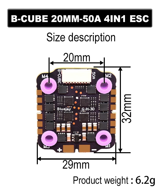 B-CUBE 4IN1 50A 20MM ESC BlueJay Support 3-6S Brushless Motor DShot300 600 Multishot Oneshot PWM FPV F4 Flight Control