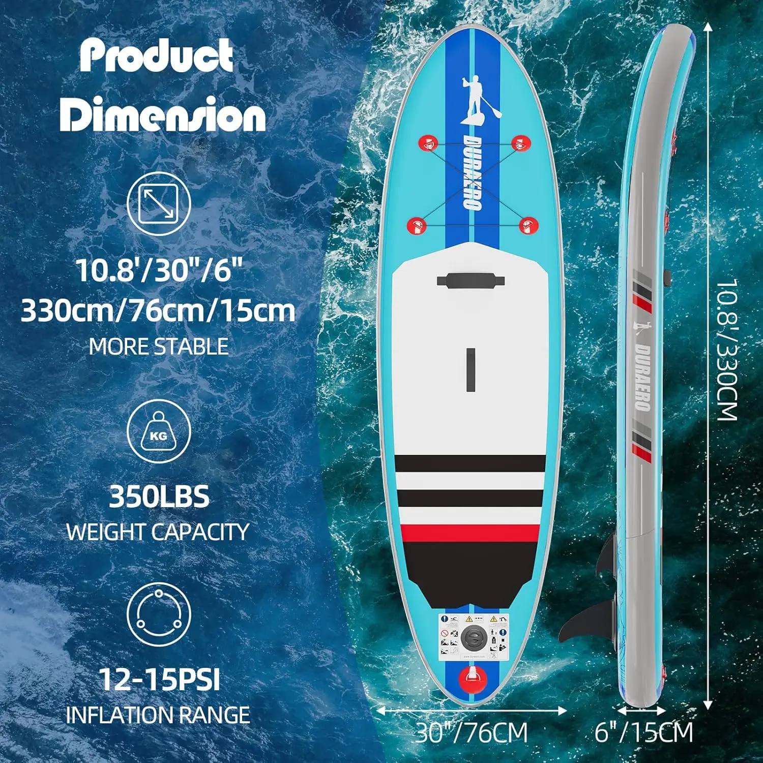 Stand Up Paddle Board with SUP Accessories & Backpack. Paddle Boards for Adults. Non-Slip Deck, Wide Stance, Bottom Fin, Double