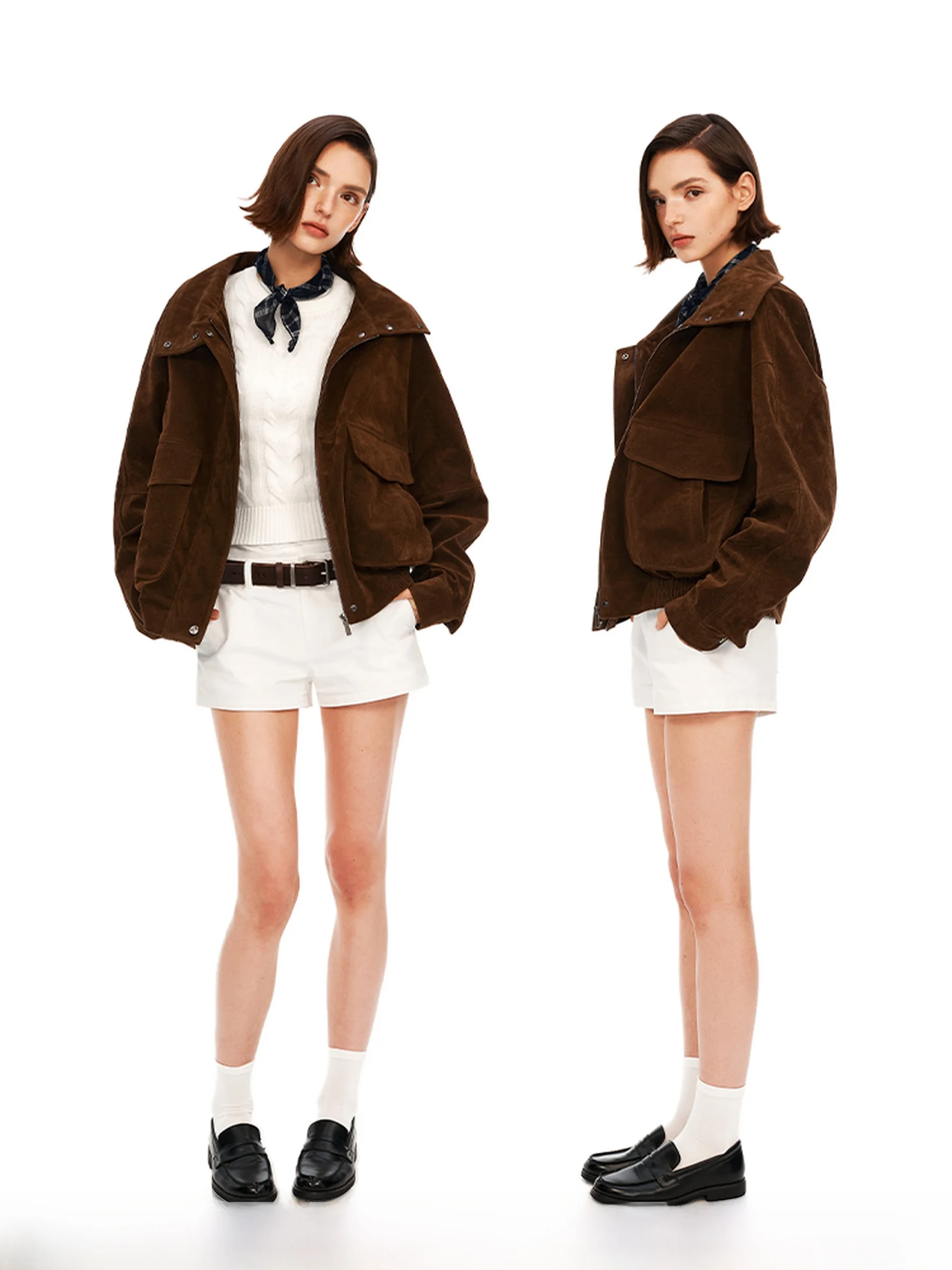 

Женская укороченная замшевая куртка Puki Retro Silhouette с воротником-стойкой, весна 2026, универсальное элегантное пальто