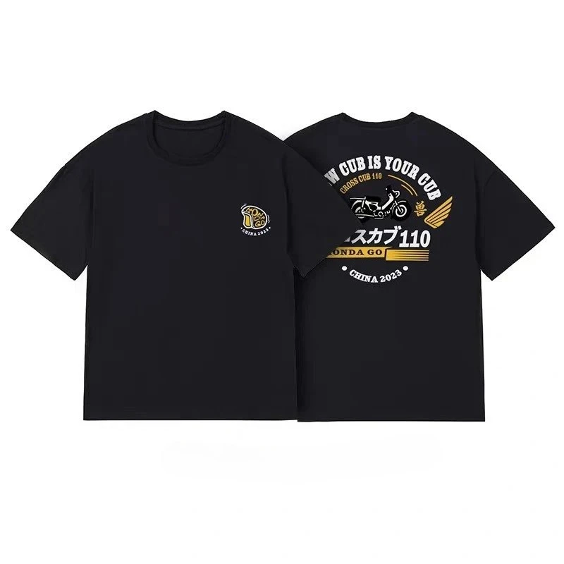 

"Heavyweight Retro Motorcycle Series Honda Baby CC110 Printed Men's and Women's American Summer Short-sleeved T-shirts