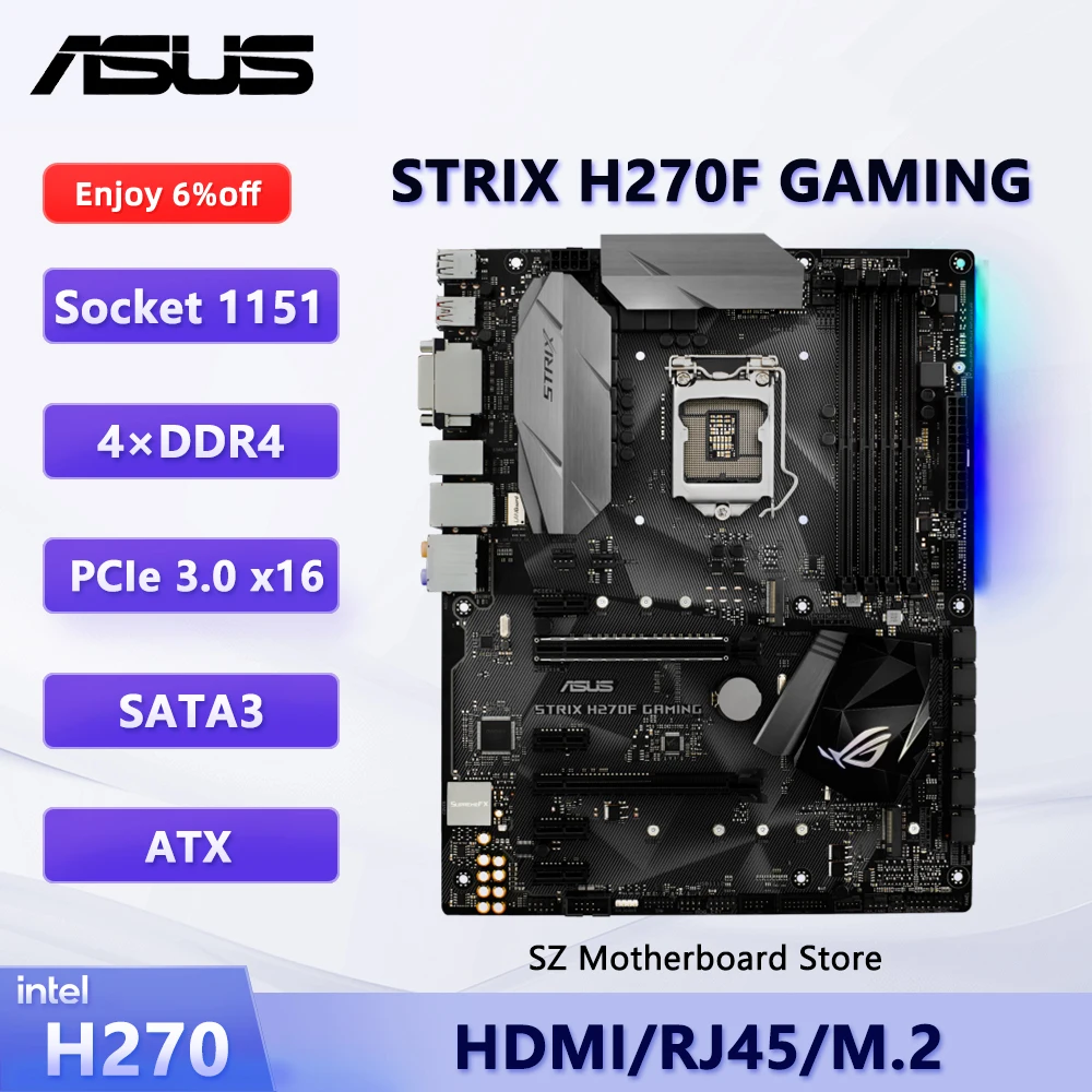 

ASUS H270 STRIX H270F GAMING Motherboard support Socket 1151 Intel Core i3-6100 i5-6500 i7-6700 7700 CPU DDR4 Double M.2 ATX