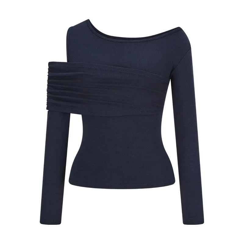 Women Fashion Asymmetric Off Shoulder Slim Fit Long Sleeve Top Casual Chic Basic Blouse