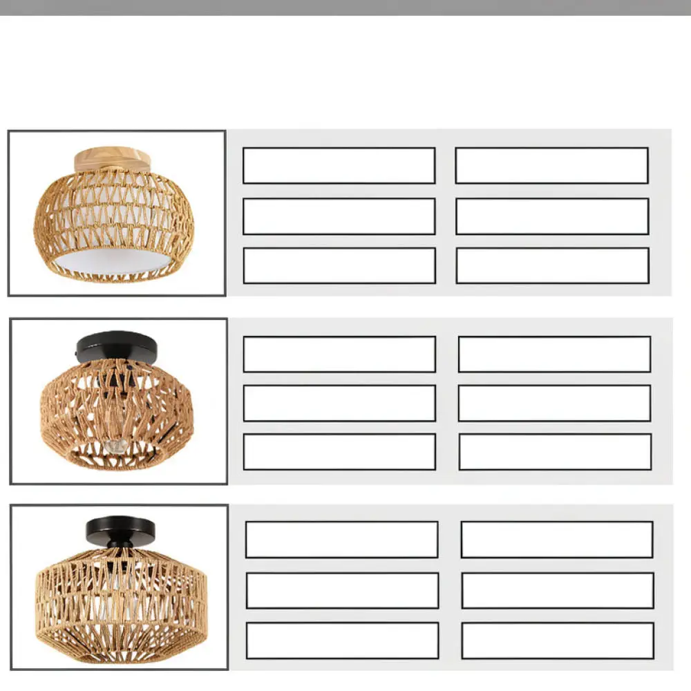 American Country Style Ceiling Lamp Woven Paper Rattan Flush Mount Fixture Bedroom Study Indoor Lighting Decor Led