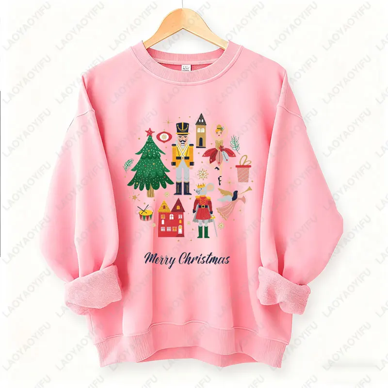 크리스마스 넛크래커 발레 유니섹스 풀오버 마법의 넛크래커 프린트 후드티 빈티지 발레 넛크래커 그래픽 스웨트셔츠