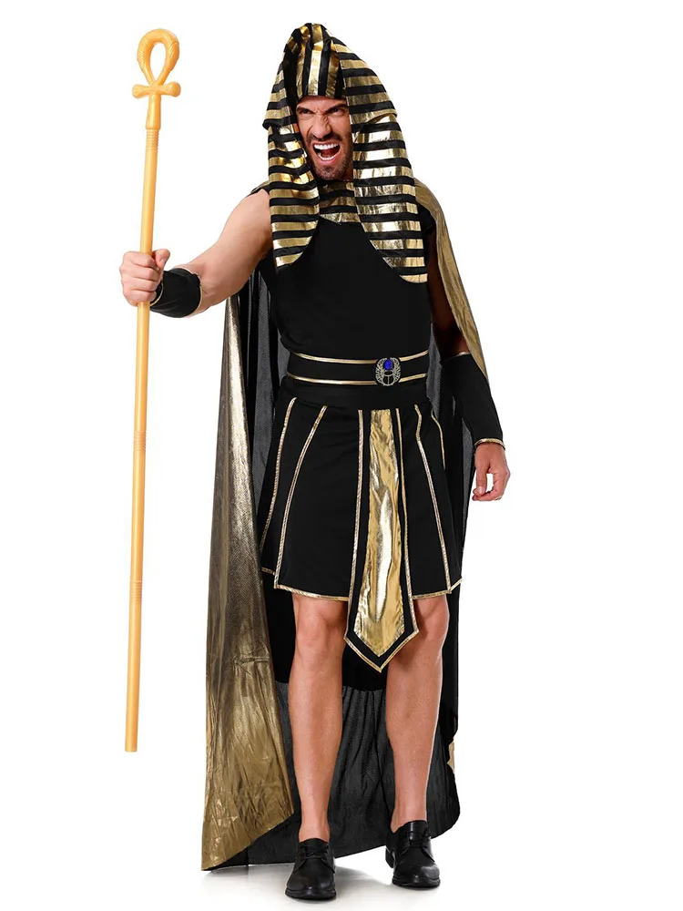 زي فرعوني للرجال البالغين لعيد الهالوين، ملابس تنكرية مضحكة للحفلات والكرنفالات، زي ملك مصري من البوليستر