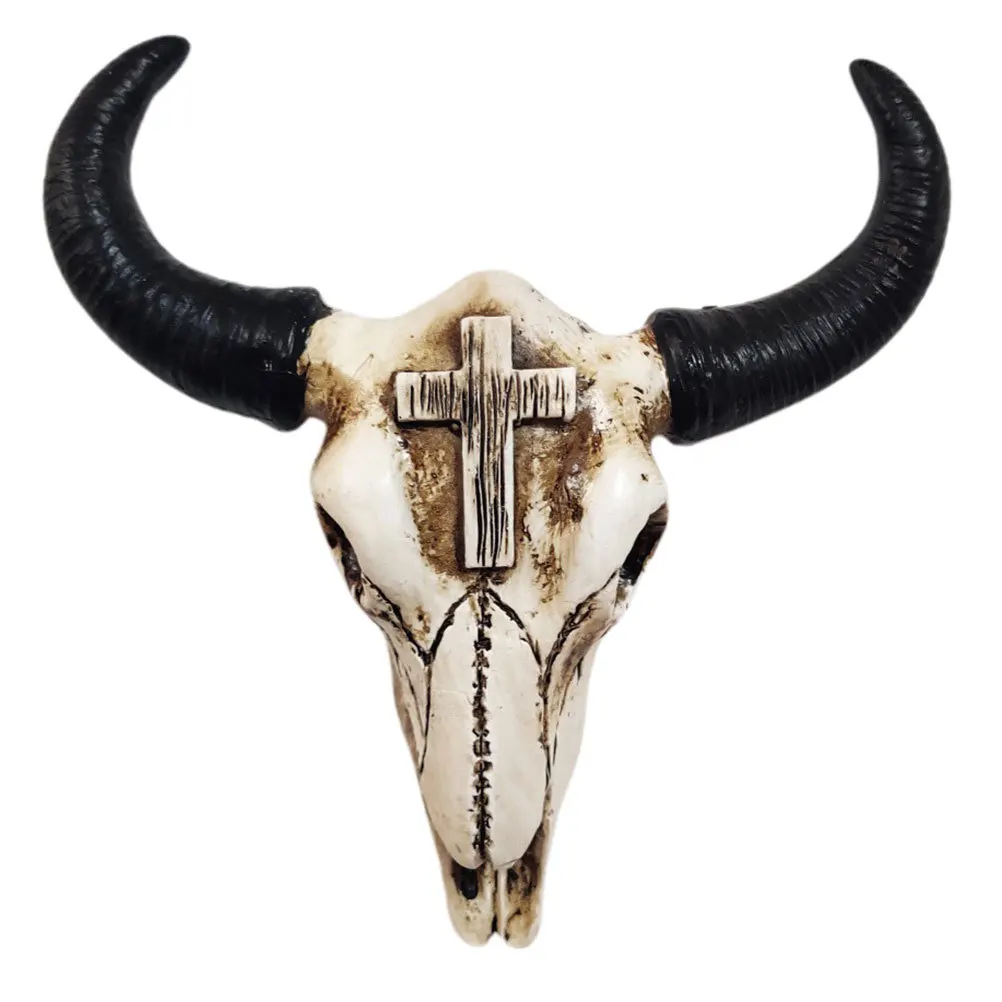 

Vintage Horn Skull Wall Decor Resin Retro Animal Hanging Home Office Living Room Faux Skull Head Decoration