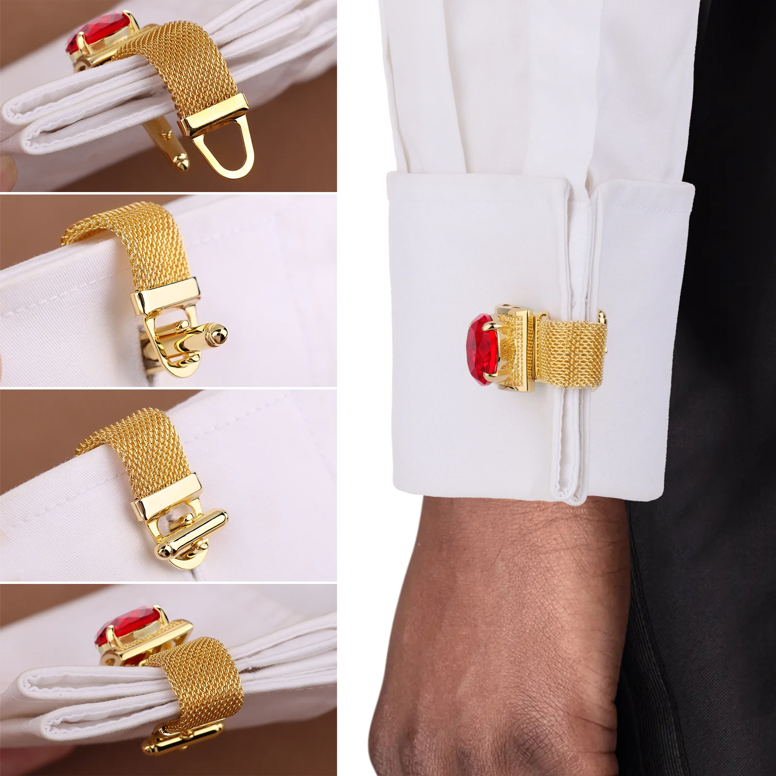 

HAWSON Chain Birthstone Cufflinks for Men With Gold Tone Shirt Accessories,Birthday Christmas Party Gifts for Men Cufflinks