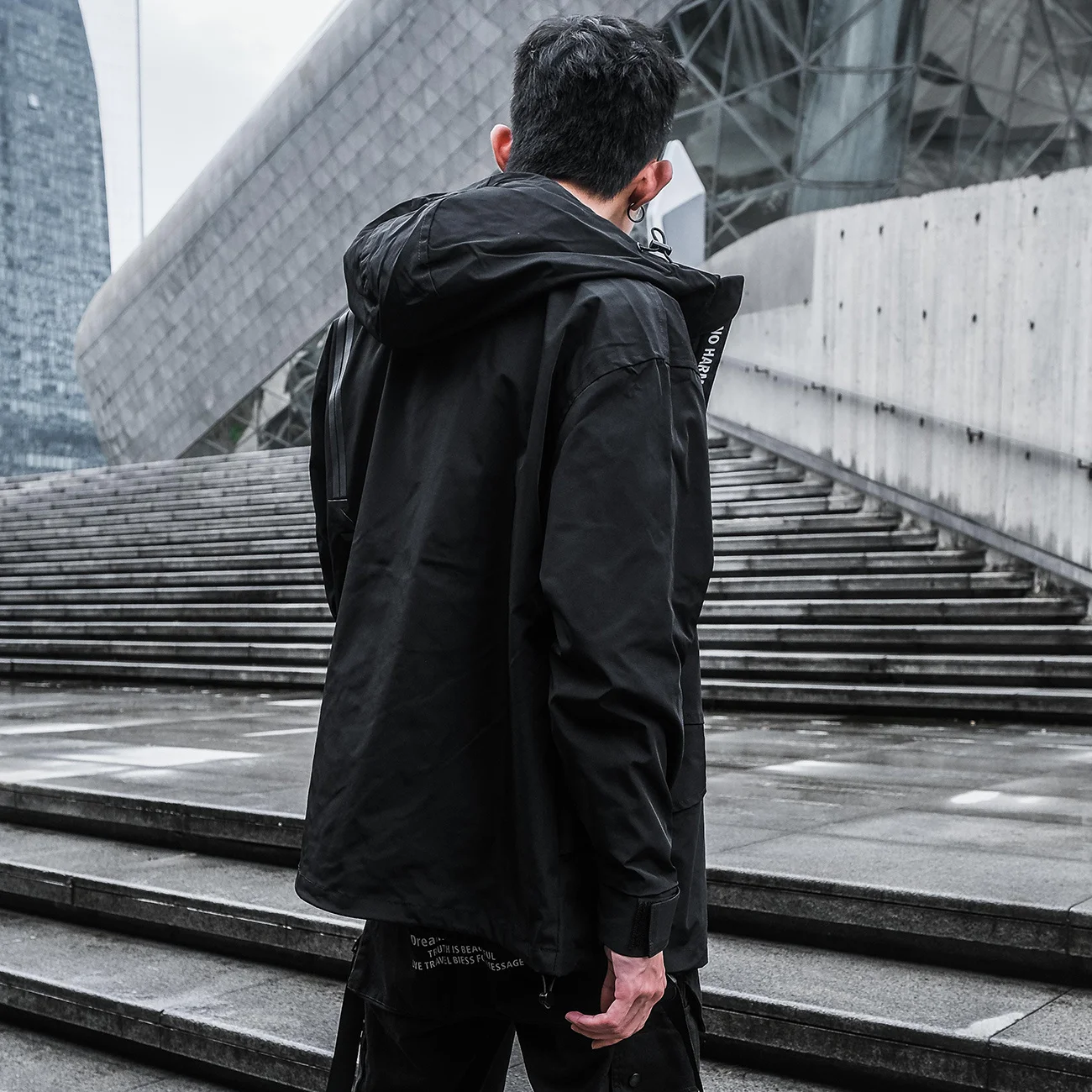 

Осенняя куртка на молнии с 3d-надписью Techwear, куртки-карго, Мужская ветровка с капюшоном, пальто, уличная одежда, верхняя одежда