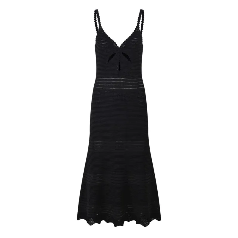 

Black cutout knitted Fishtail Dress 2024 new classic slim-fit sexy holiday halter dress