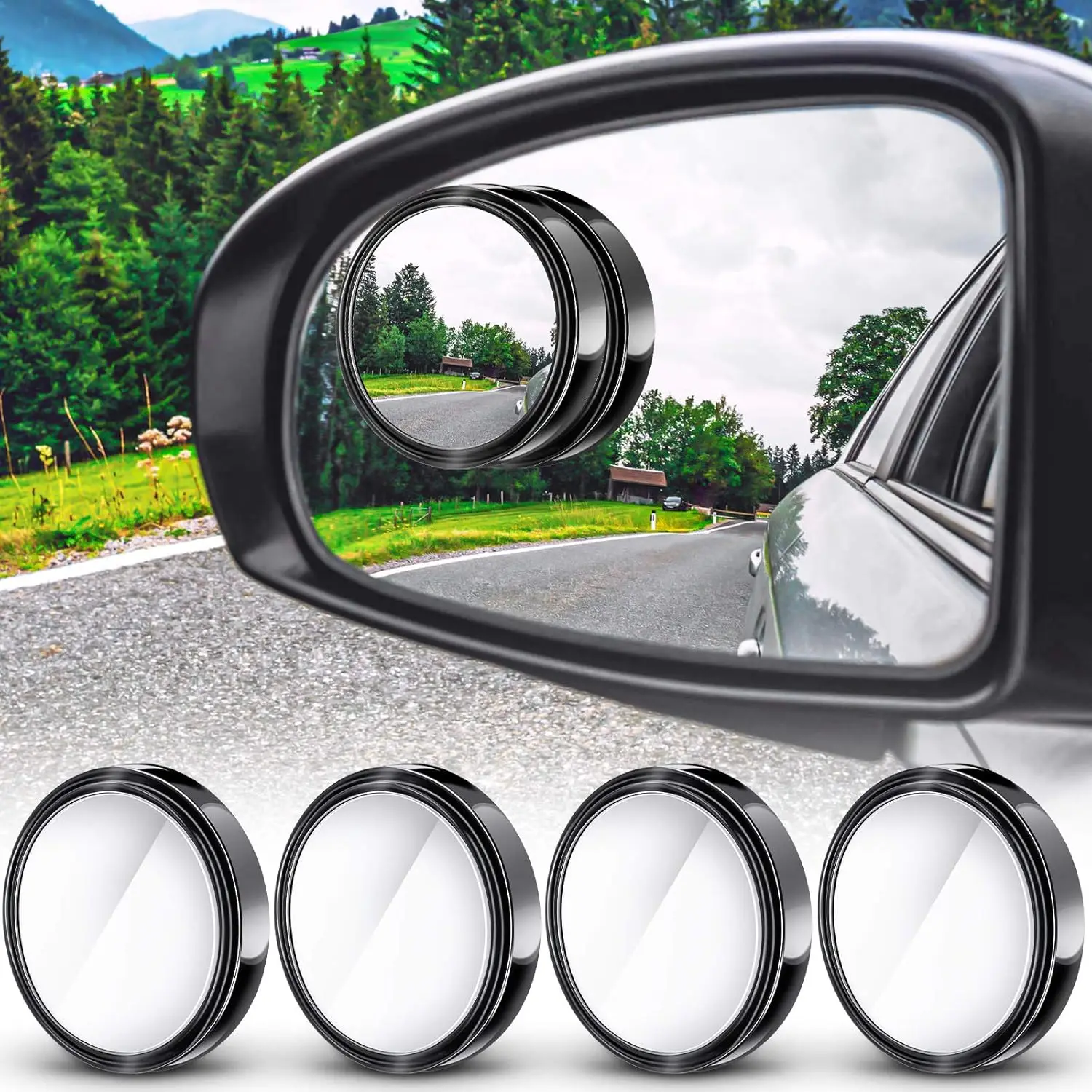2Pcs Round Frame Convex Blind Spot Mirror Safety Driving Wide-angle 360 Degree Adjustable Clear Rearview Mirror Car Accessories