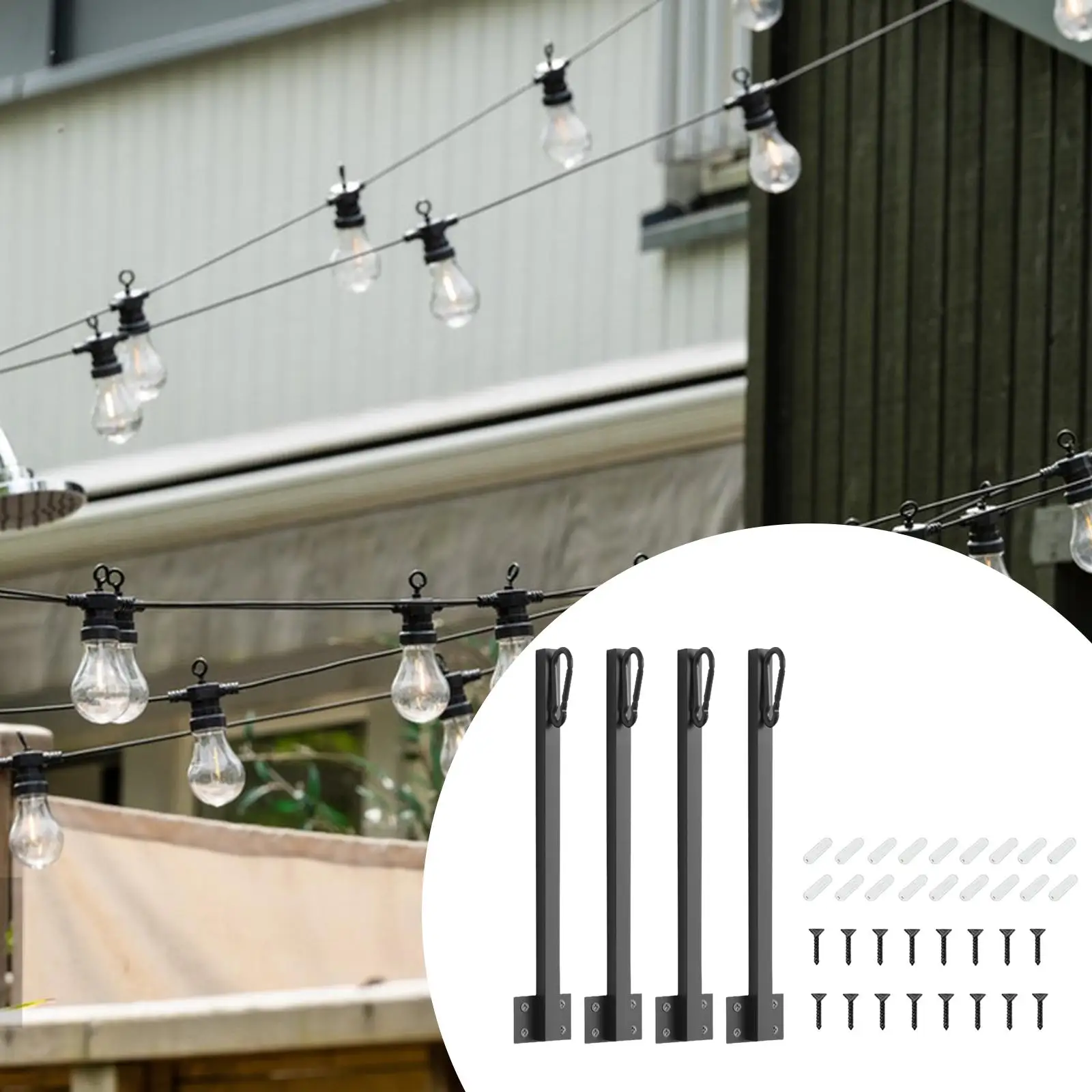 

4Pcs Lights Poles Multifunctional Sturdy with Mounting Accessories Metal Pole Stand Support for Deck Bistro Backyard Patio Wall