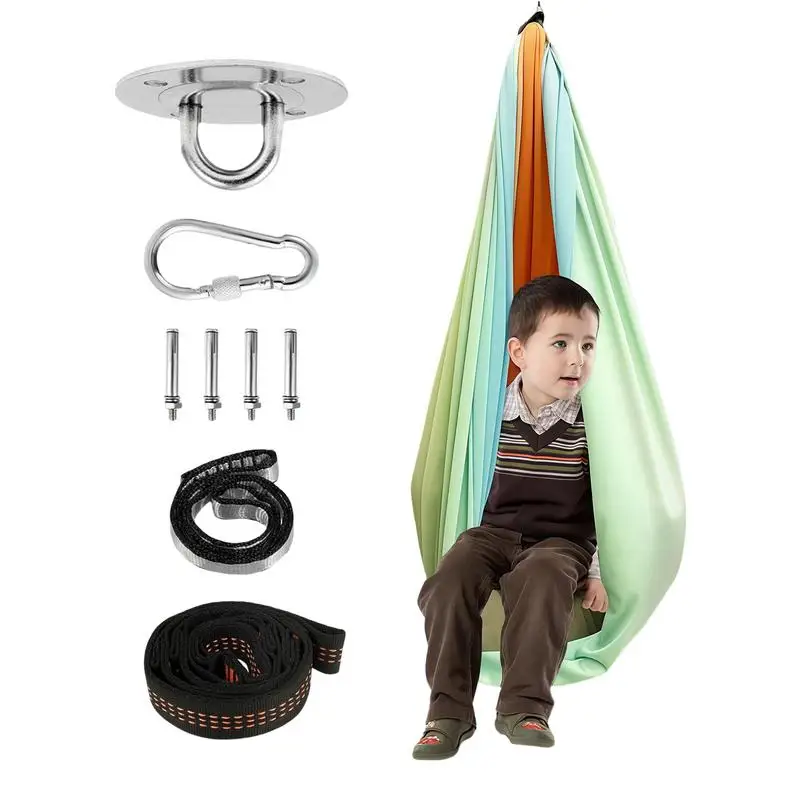 

Sensory Hammock Swing For Kids Swing Cloth Backyard Double Layer Gradient Color Elastic Rocking Nest Furniture For Children
