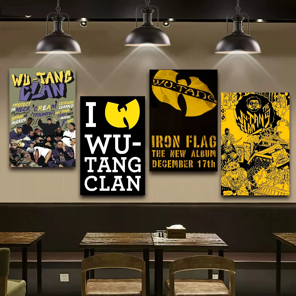 W-WU T-TANG C-CLAN Vintage Self-adhesive Art Poster Waterproof Paper Sticker Coffee House Bar Posters Wall Stickers