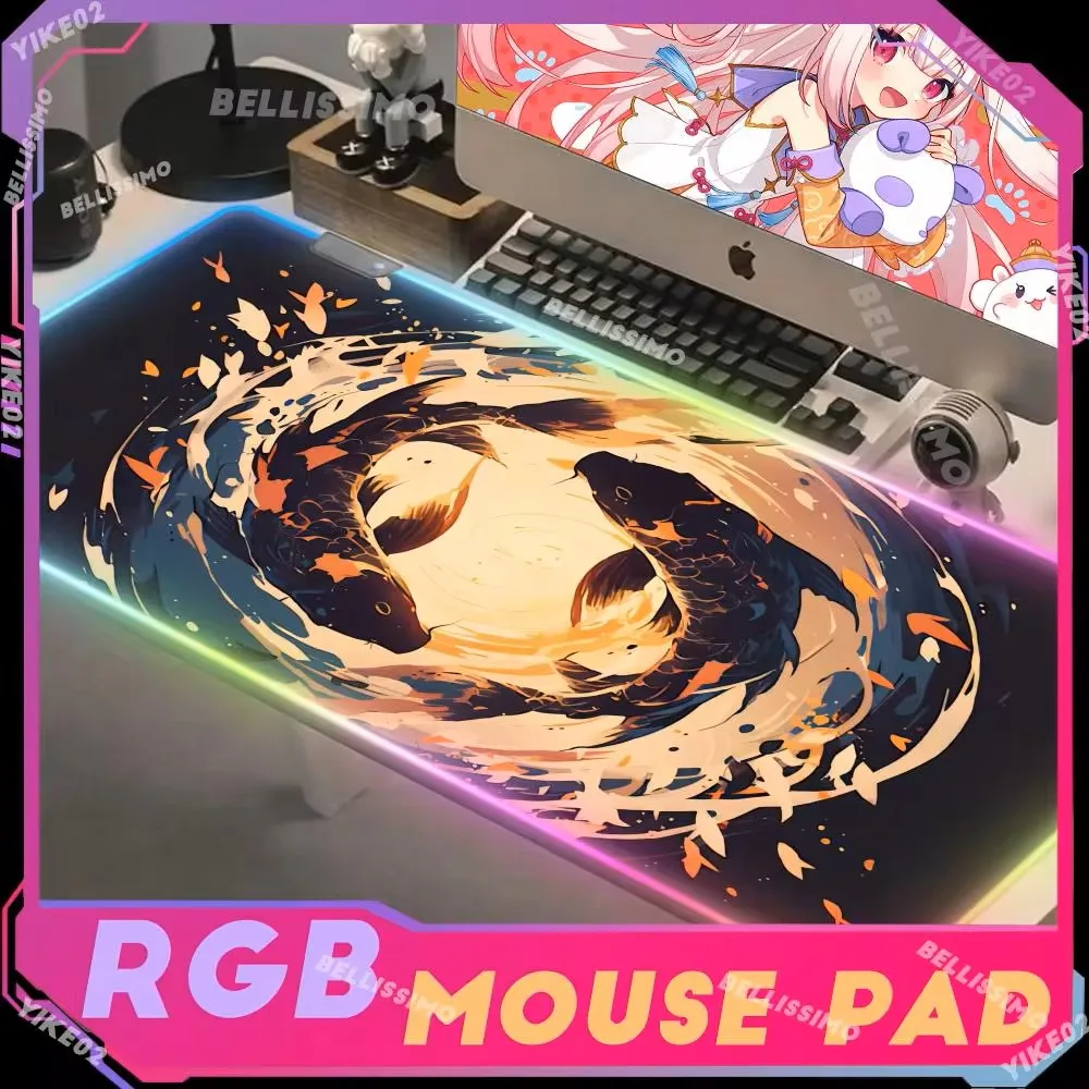 

Oversized RGB Koi Art Mouse Pads LED Computer Pad Yin Yang Gaming Mouse Pad Keyboard Desk mat Gaming Keyboard Pad with Backlight