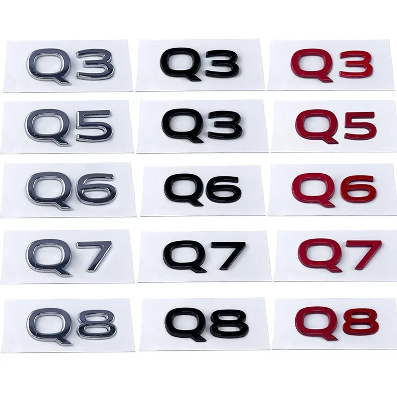 Metal Car Styling Emblem for Audi Q3 Q5 Q6 Q7 Q8 Logo Letter Side Trunk Stickers Rear Decals Badge Auto Refitting Accessories
