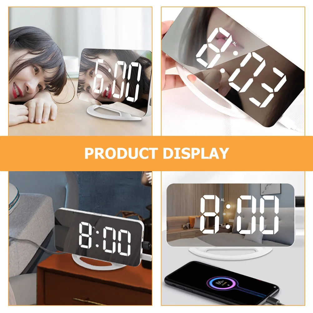 

1Set Vibration Alarm Clock Digital Mirror Design Super Loud Bedroom Use Adjustable Brightness LED Screen Loud Wake Up Clock