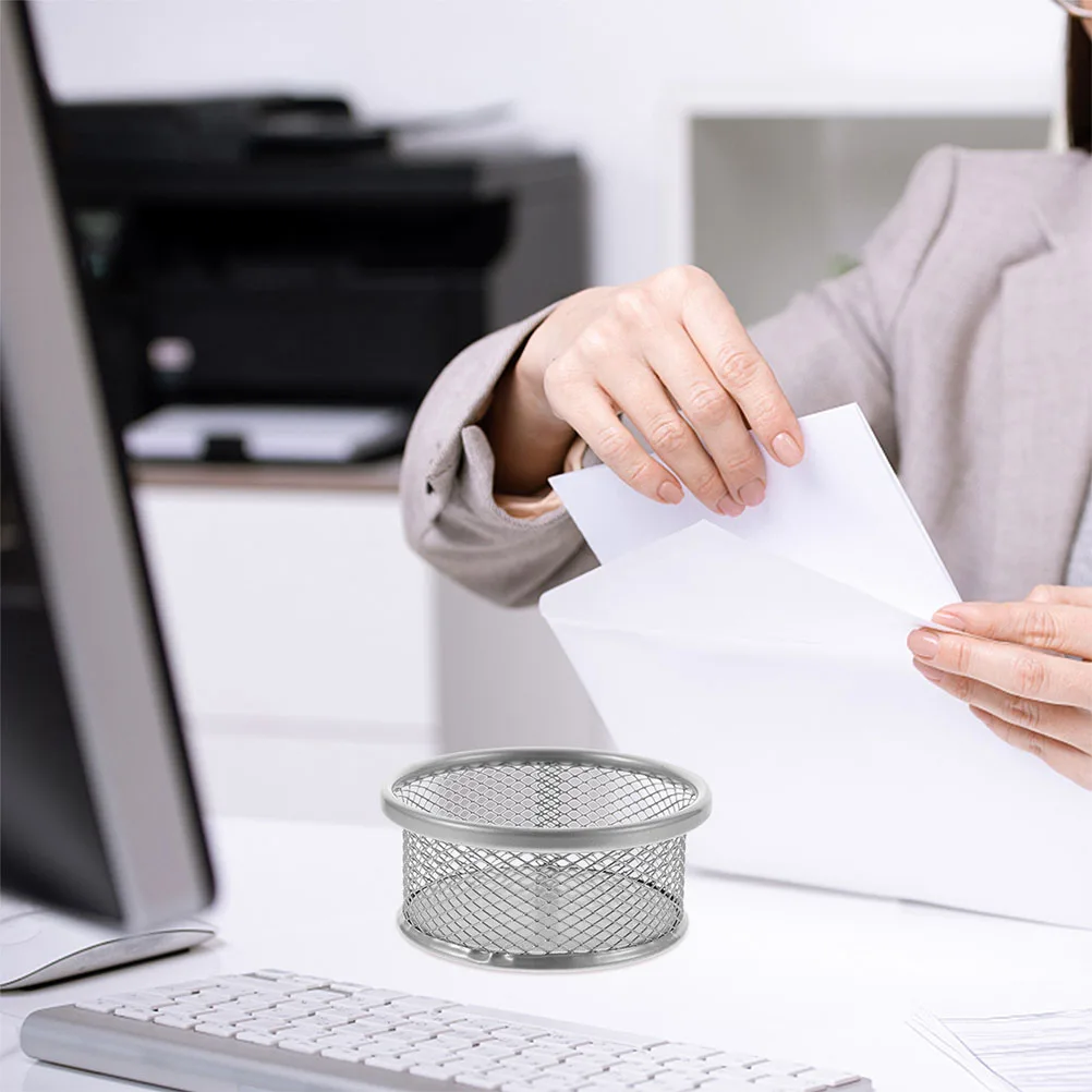 Metal Office Pen Holder Silver Desk ganizer Large Capacity Paper Clip Storage Supplies Safe Study Container