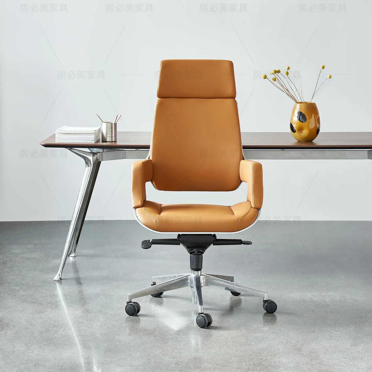 Office Chair Modern Simple Ergonomic Computer Chair Leather Lifting Rotary Belt Roller