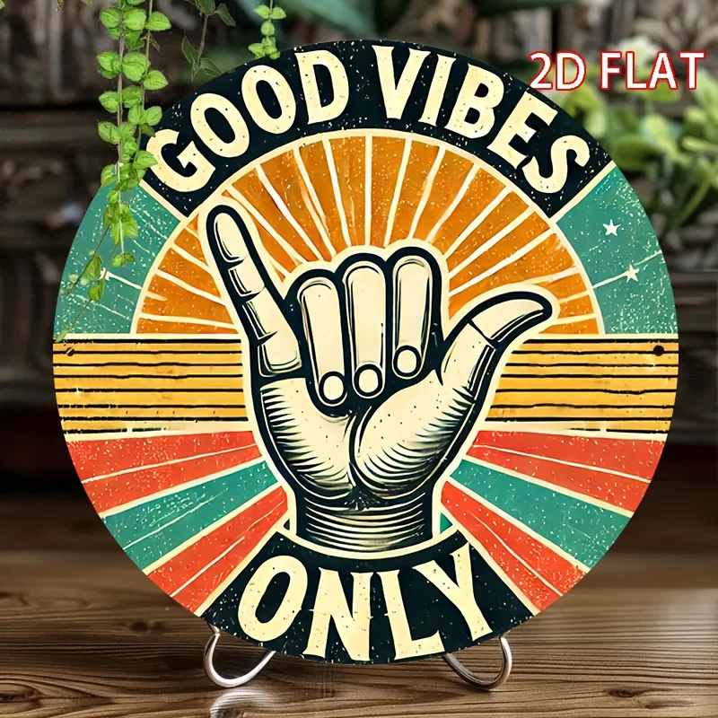 2D Flat, 1pc, 2D Flat Wall Art Round Iron Sign - 