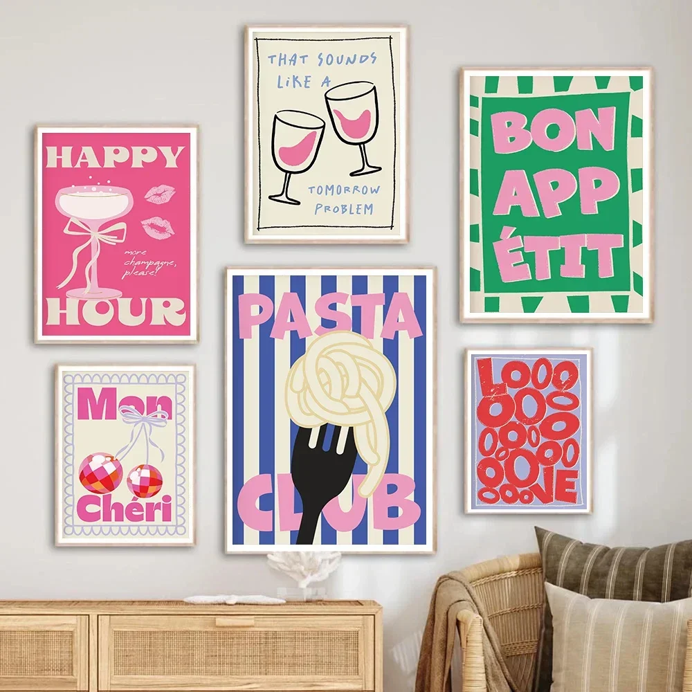 Farbe Lebensmittel Kunst Disco Mon Carri Zitat Poster Pasta Club Wanddrucke Pommes Frites Küche Bilder für Wohnzimmer Café Home Decorat