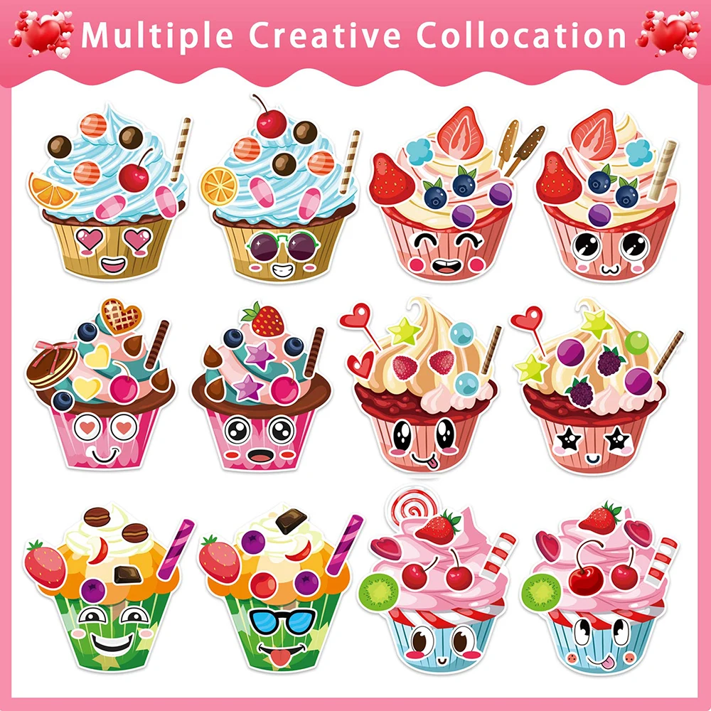 6/12Sheets Make a Cupcake Puzzle Stickers For Kids Create Your Own Dessert Children Game Boys Girls Toys Party Decoration Gifts