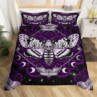 Butterfly And Death Moth Duvet Cover Queen Gothic Skull Flower Star Sky Moon Bedding Set Polyester Boho Exotic Black Quilt Cover