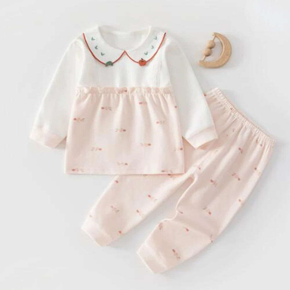 Baby Girl Valentines Day Outfit Cotton Collar Long Sleeve Tops Pants Two Pieces Spring Infant Clothing Sets New Arrival