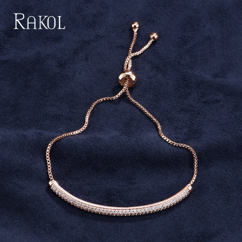 RAKOL Fashion Tiny Zircon Adjustale Bracelets for Women Shiny Wedding Party Dinner Dress Jewelry