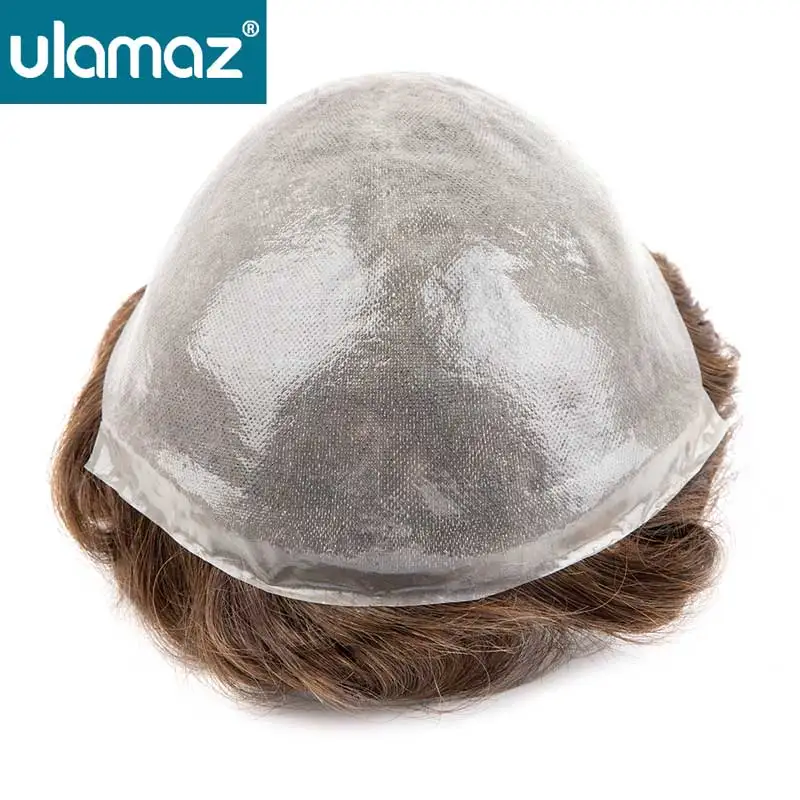 Micro Skin Toupee for Men, Prótese de Cabelo Indetectável, Nós Duplos, Sistema Capilar, Peruca Masculina, Humana, Natural Hairpiece, 0.06-0.08mm