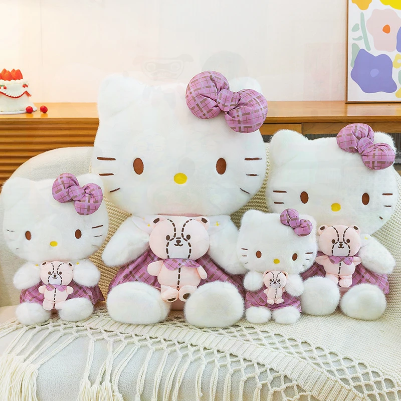 New Purple Retro Hello Kitty Plush Toy for Kids Birthday and Christmas Gift Cute Hello Kitty Style Teddy Bear Stuffed Doll