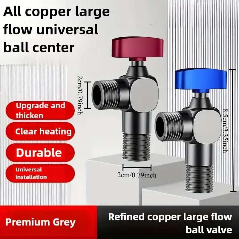 Brass Heavy-Duty Ball Valve with 4-Point Threaded Connection - High Flow, Unobstructed, Clear Heating, Red Handle