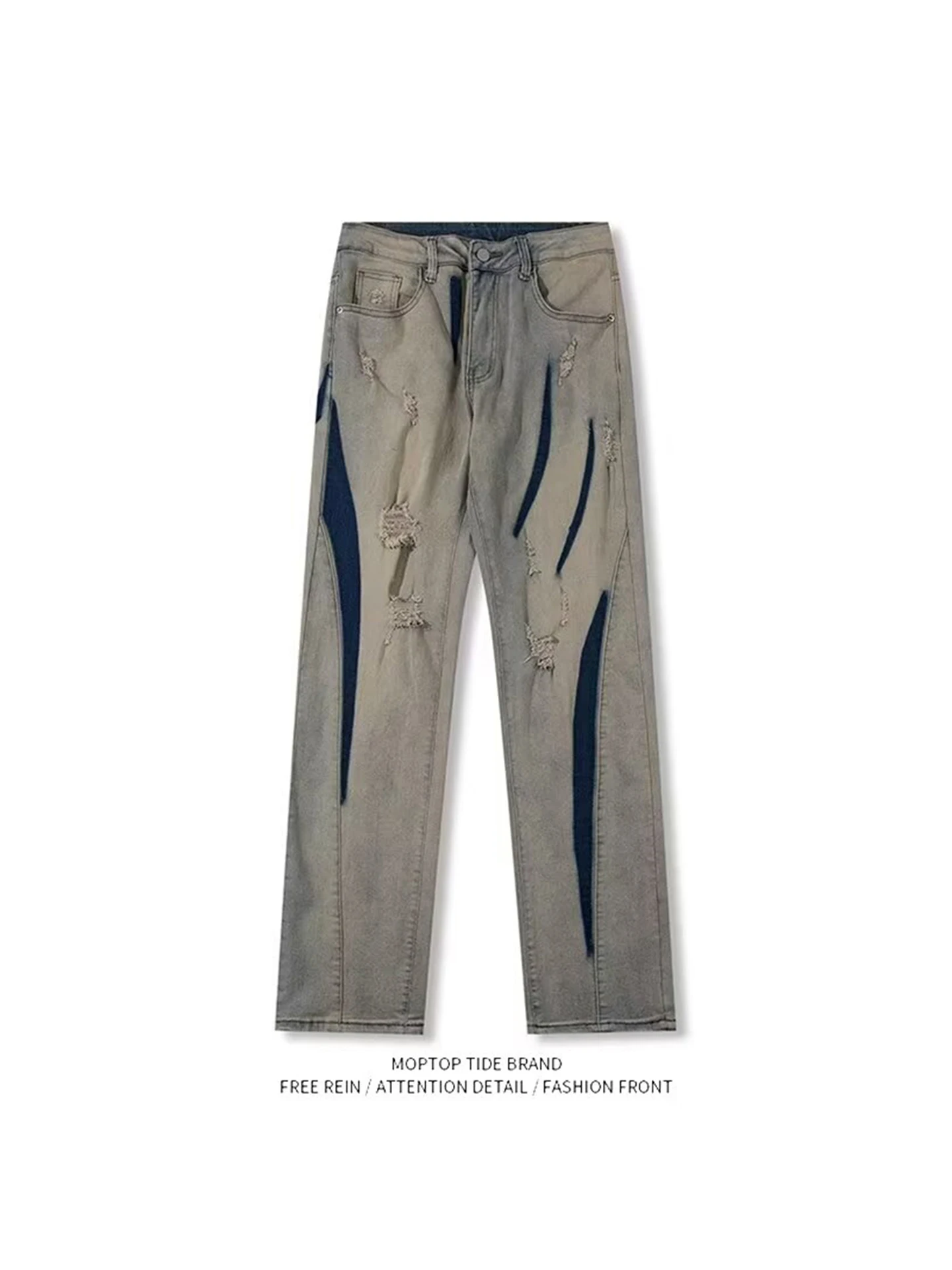 

Ретро джинсы с высокой талией, прямые, свободные, с декоративными вставками и прорезями, универсальные, весенняя новинка, стройнящие, в пол, повседневные брюки