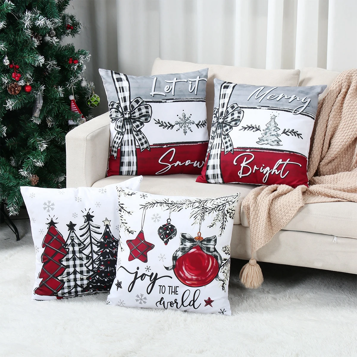 Christmas Peach Skin Pillowcase Christmas Decorations for Home 2024 Xmas Tree Pillow Cover Ornaments Navidad Natal New Year 2025