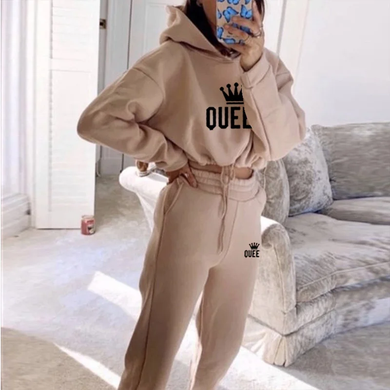 Fashion Women Hooded Tracksuit Sports 2 Pieces Set Sweatshirts Pullover Hoodies Pants Suit Home Sweatpants Trousers Outfits