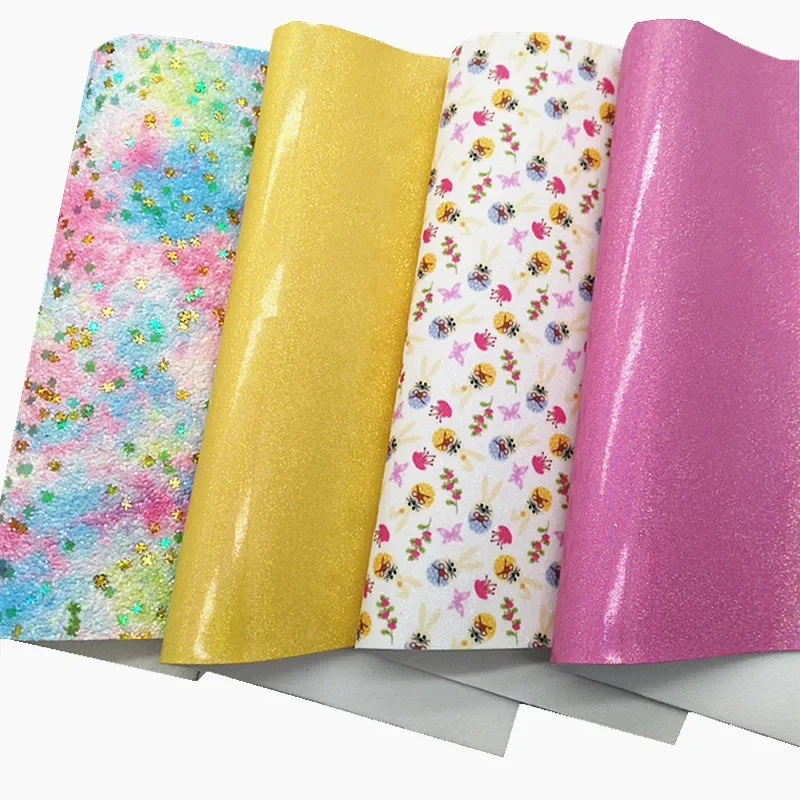 Rainbow Chunky Glitter Leather Pens Printed Synthetic Leather Pink Lemon Glitter Leather with Felt Backing For Bows 21x29CM Q843