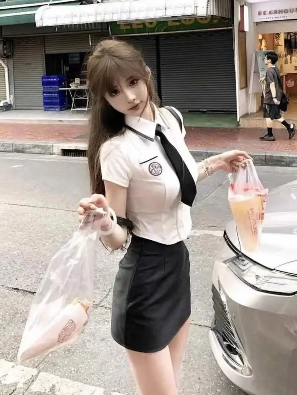 Divisa scolastica della corea del sud vita bianca camicia a maniche corte Set nuova camicia estiva coreana College Slim abito stile corto