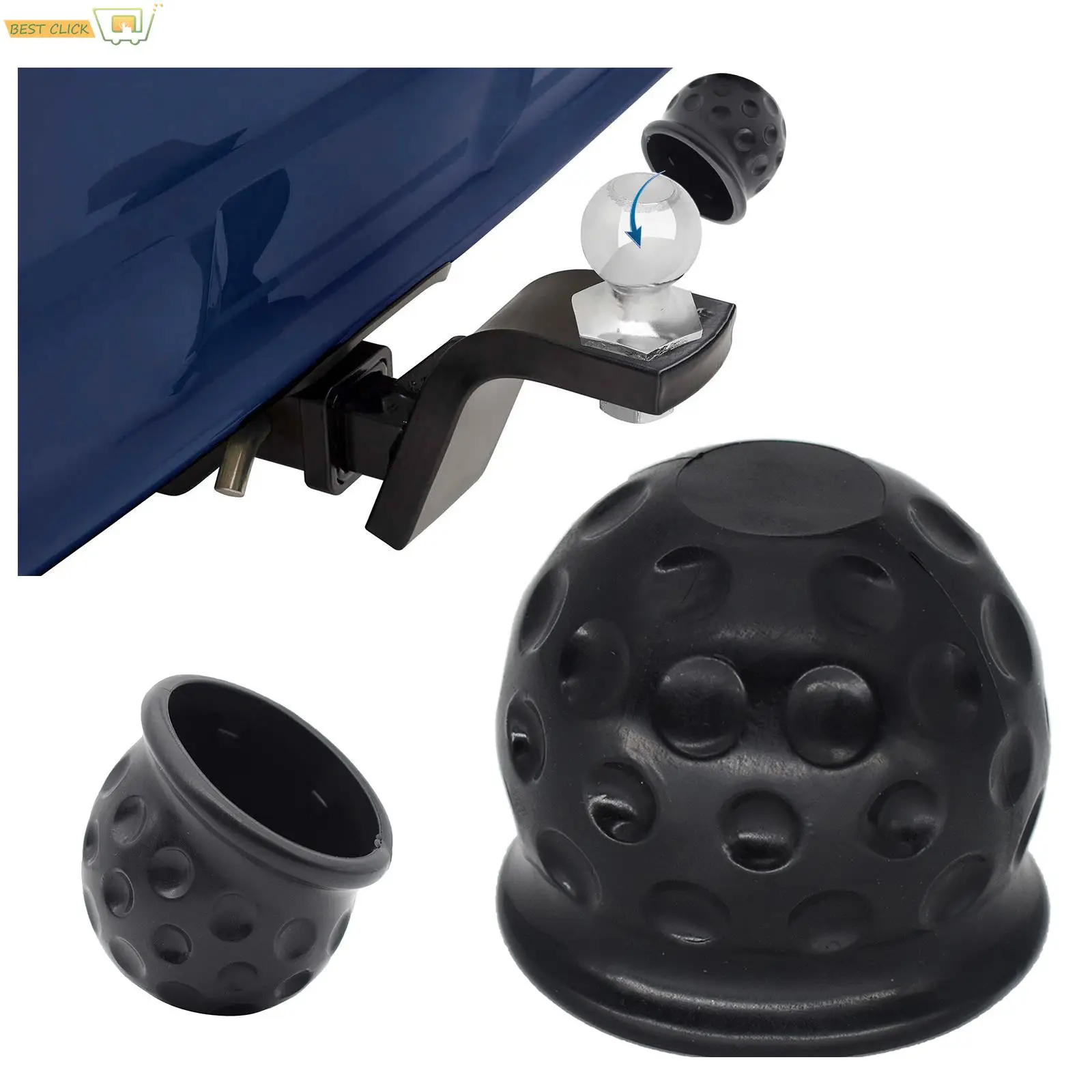 Tapa Universal de cubierta de bola de barra de remolque de 50mm, capó de bola de goma, enganche de remolque, protección de bola de remolque, cubierta de bola de remolque, accesorios negros para coche