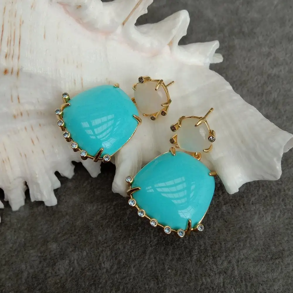 

Натуральный 20x23 мм синий камень Cz 10x12 мм белая ракушка проложить висячие серьги-гвоздики драгоценный камень модные украшения