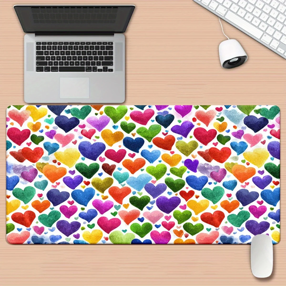 

Красочный коврик для мыши с рисунком в виде сердца, игровой настольный коврик, нескользящая резиновая основа, большой коврик для мыши для ПК, ноутбука, клавиатуры
