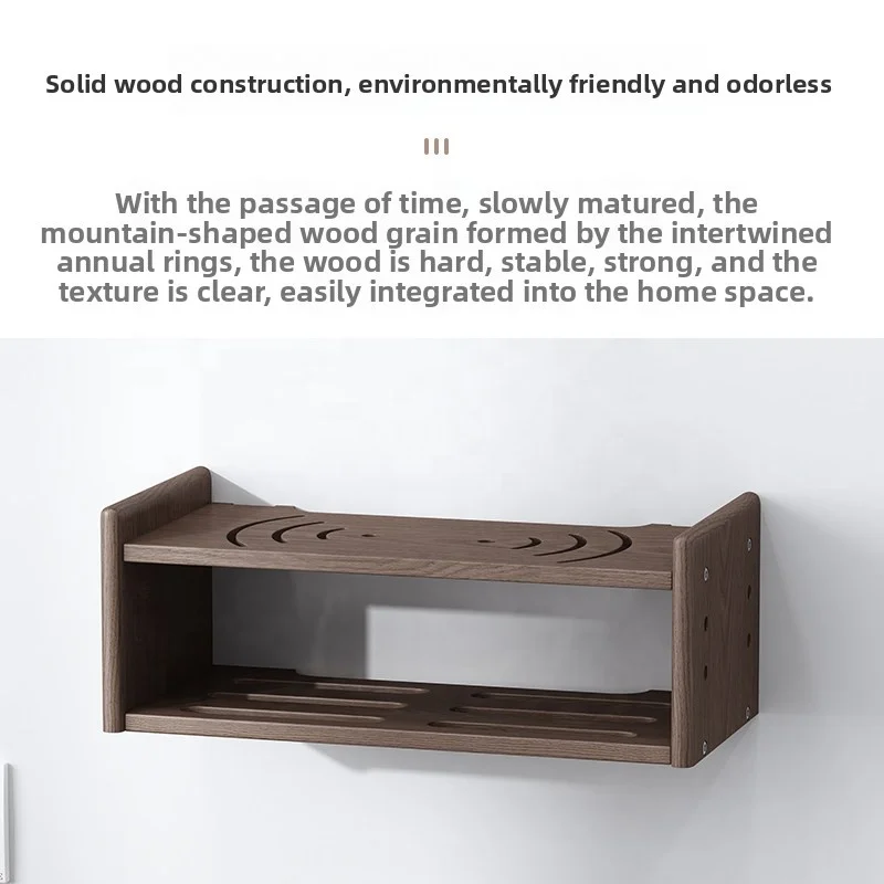#Wood Storage Rack Wall-Mounted Punch-Free Non-Folding For Living Room Bedroom Kitchen Organizer TV Set-top Box ZWJ011