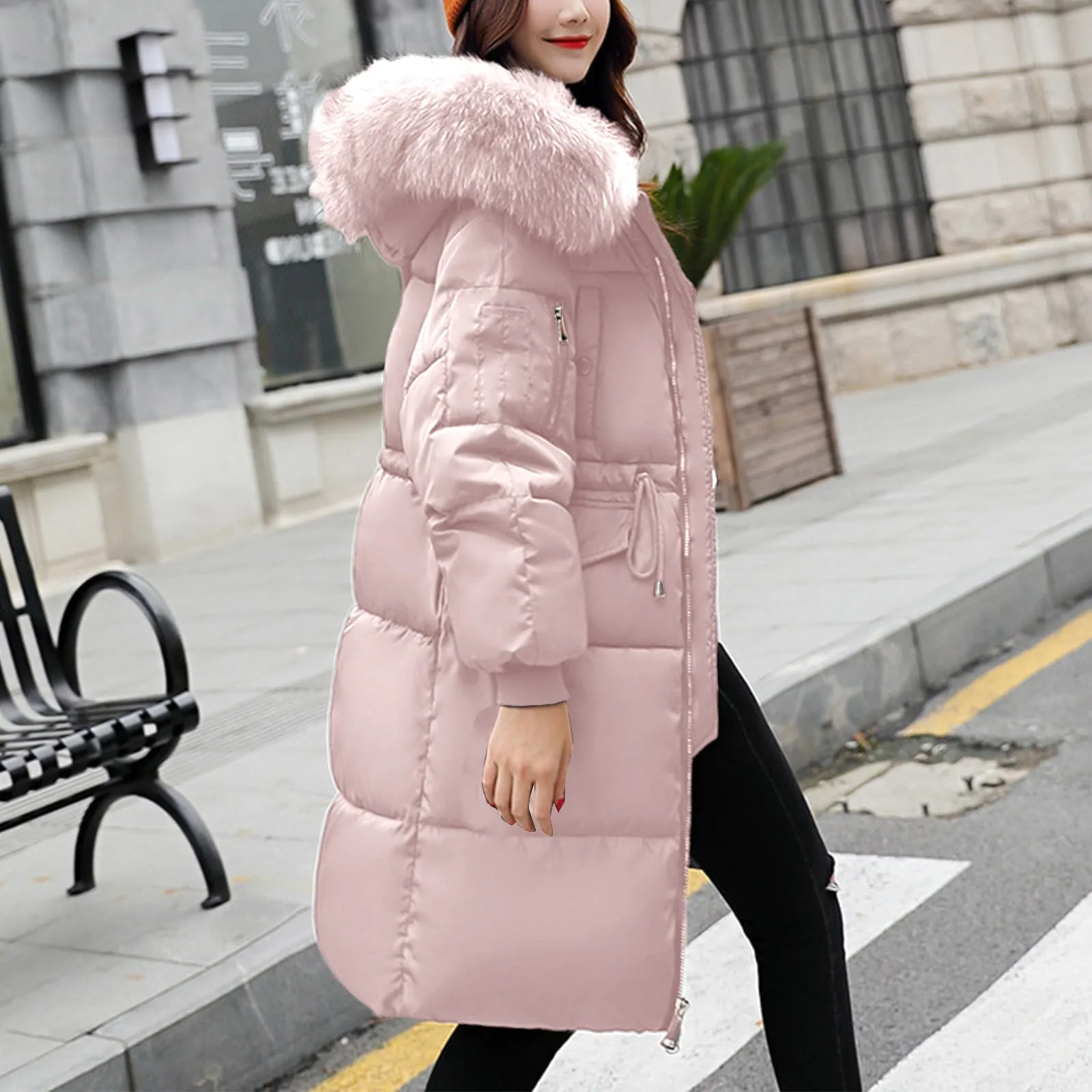 Lady Down Cotton Jacket Winter Mid Lenght Down Puffer Coats Plus Size Slim Trench Hooded Jackets Long Sleeve Warm Women Outwear