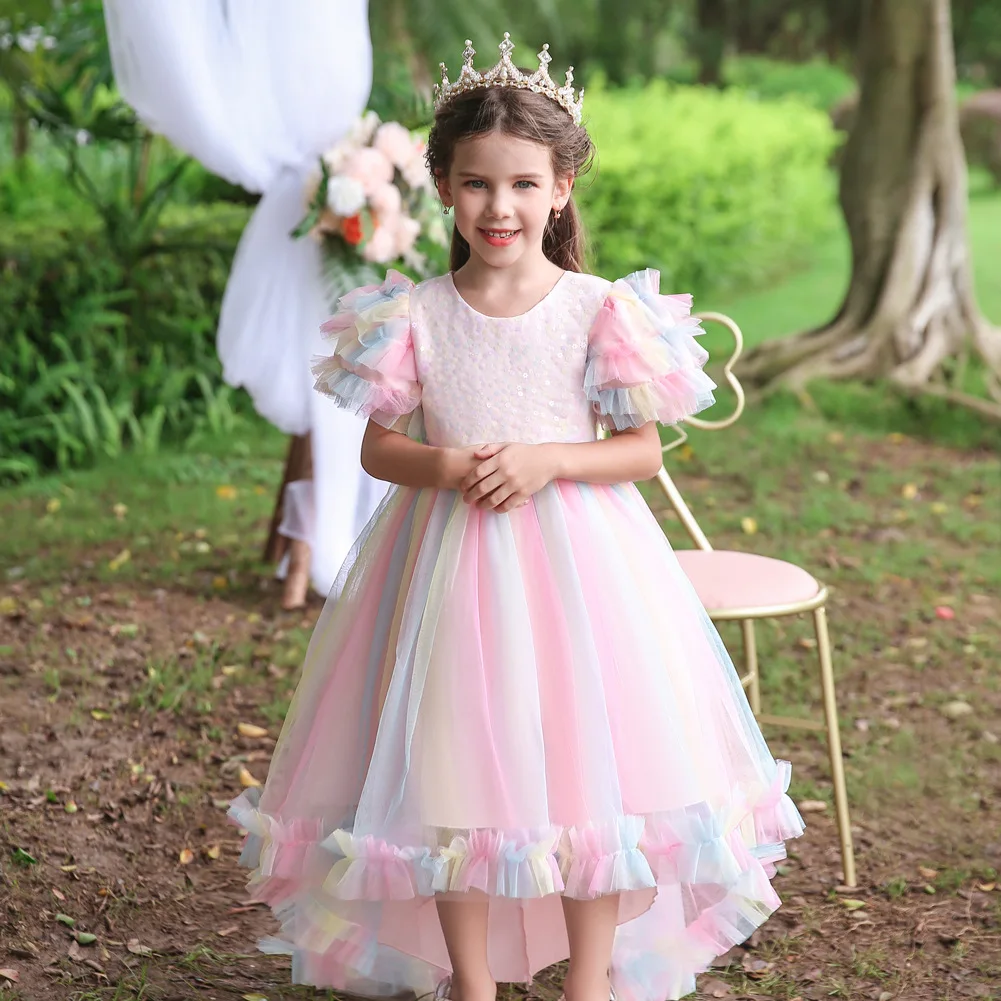 Sequin Summer Party Princess Dress For Girls Luxury Wedding Ceremony Kids Ball Gown Trailing Tutu Frocks Teenager 2 to 12 Years