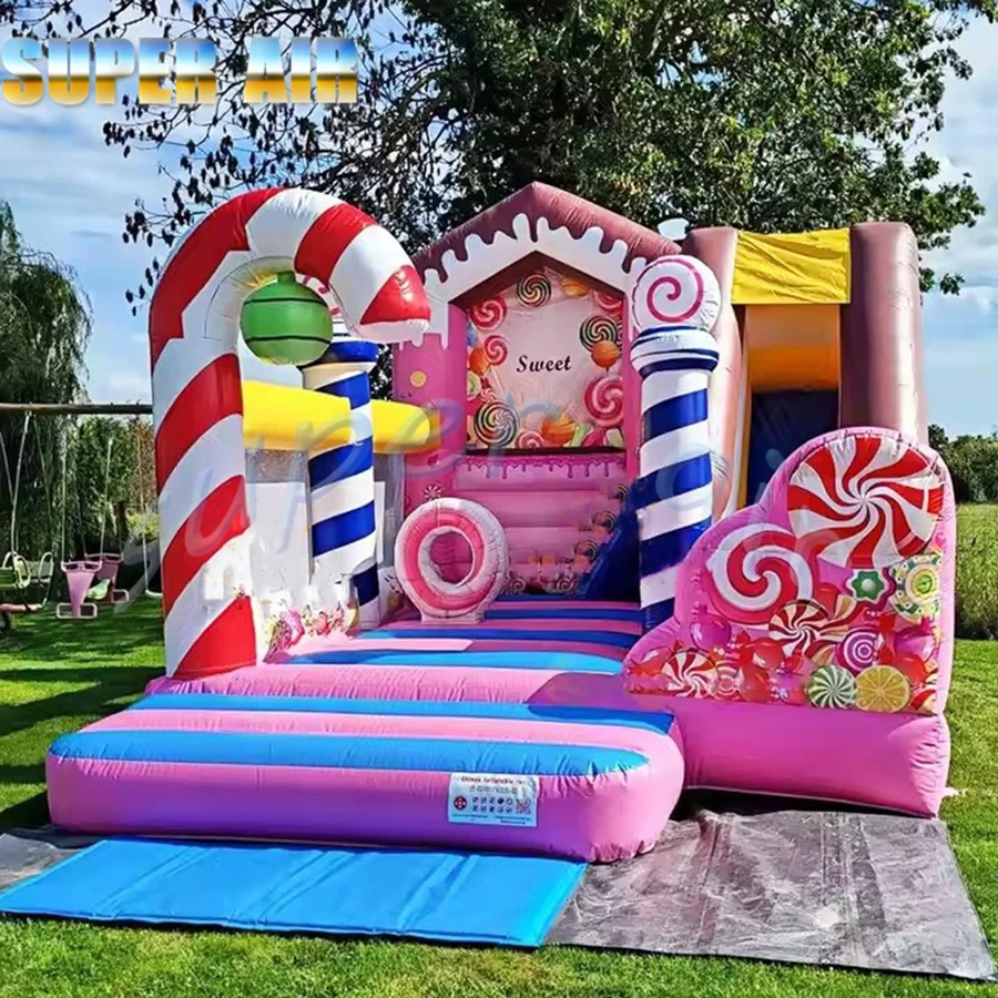 Commercial BOUNCE SLIDE Combo Jungle เช่า Inflatable Candy สไลด์พร้อมเครื่องเป่าลมสําหรับเกมเด็ก